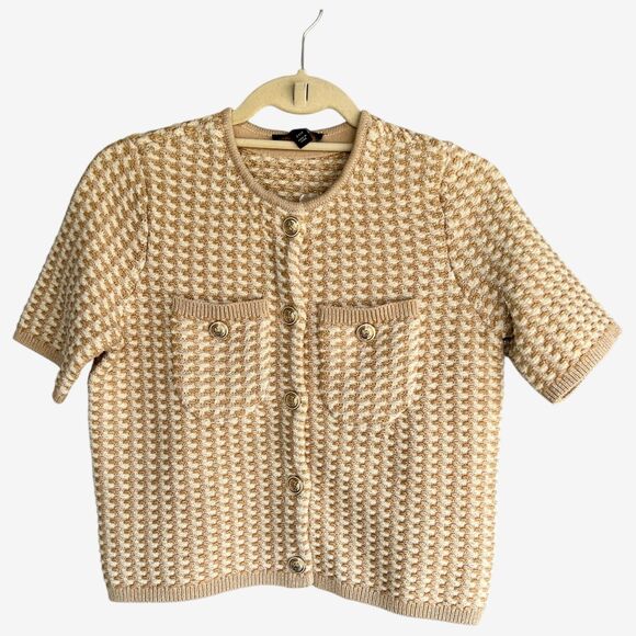 Ann Taylor short sleeve XXSP cardigan jacket Tweed gold shimmer - Picture 1 of 7